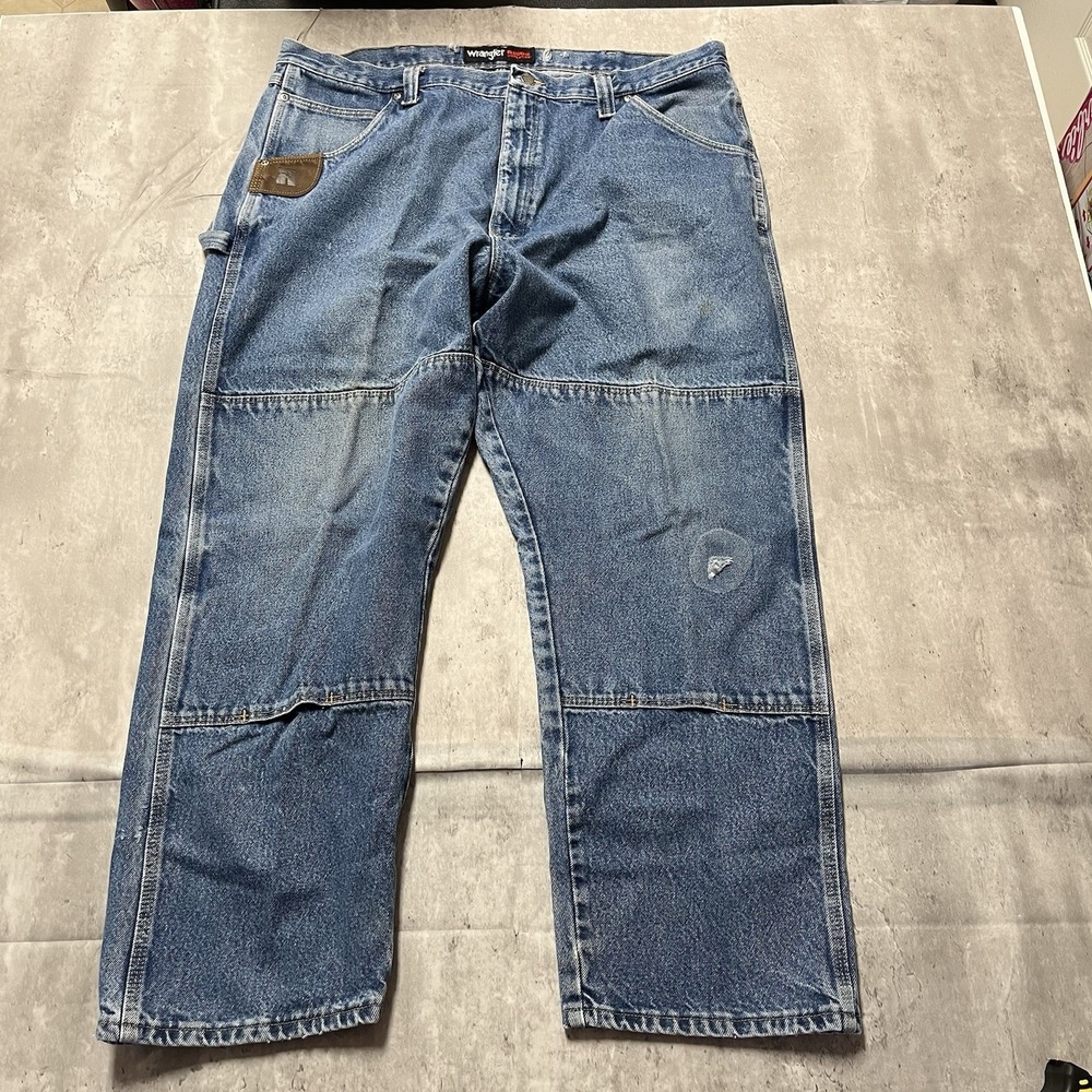 Wrangler Riggs Jeans Mens 42x30 Blue Double Knee Suspender Buttons Carpenter